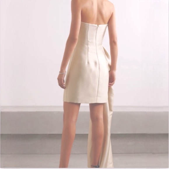 Reem Acra Draped Mikado Mini Dress | Size 6 | Neutral Champagne Color | $425 - Picture 2 of 9